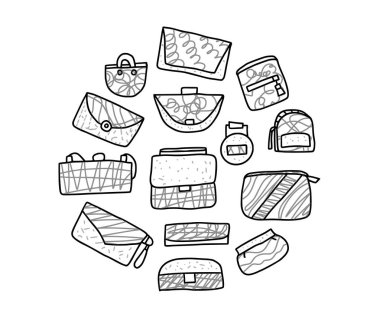 El çantaları seti. Vektör tasarım illüstrasyon.