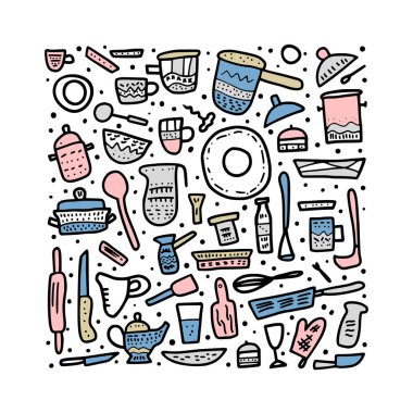 Vektör mutfak aletleri doodle tarzı dizi.