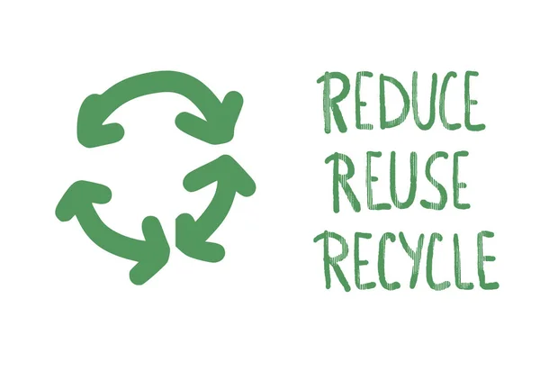 Reduza o conceito de reciclagem de reutilização. Design de texto vetorial . — Vetor de Stock