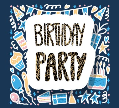 Doğum günü partisi afiş seti. Vektör konsept tasarımı.