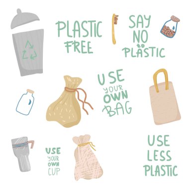 Metin ve simge ile plastik ücretsiz vektör kavramı.