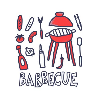 Metin ile Barbekü kompozisyon. Vektör tasarımı.