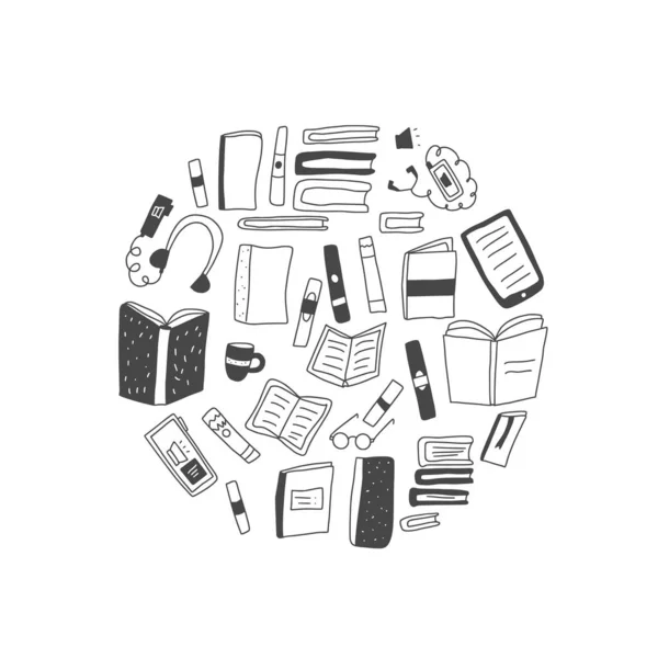 ชุดหนังสือในสไตล์ doodle รูปแบบเวกเตอร์ . — ภาพเวกเตอร์สต็อก