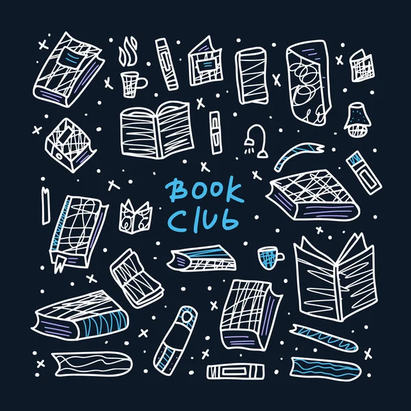 Έννοια βιβλίων. Εικονογράφηση διάνυσμα σε στυλ doodle. — Διανυσματικό Αρχείο
