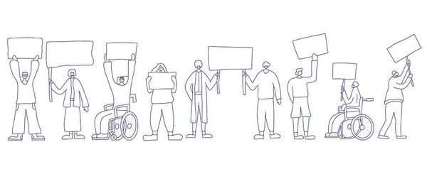Manifestation vectorielle personnes tenant des blancs de pancarte . — Image vectorielle