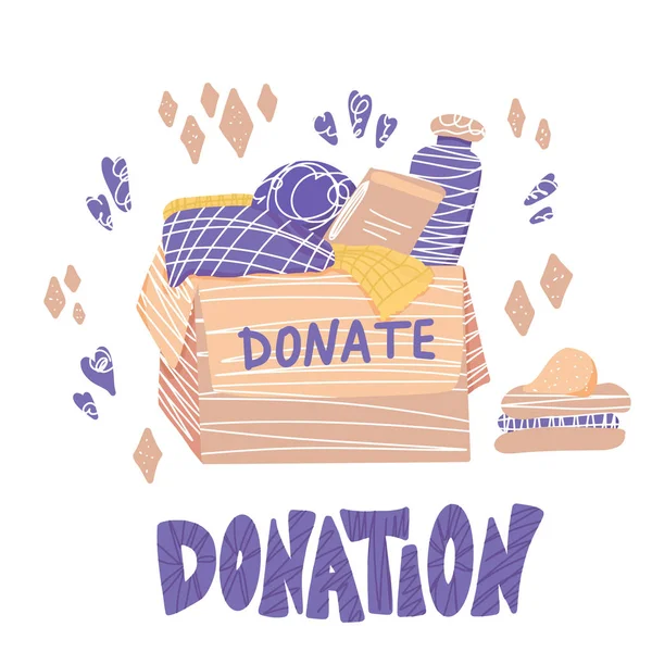 Donation concept. Box with stuff and text. — Stock Vector