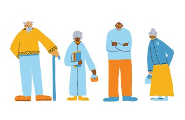 Bir grup yaşlı insan izole edildi. Vektör Illustration.