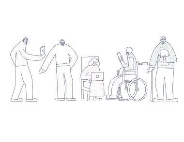Bir grup yaşlı insan izole edildi. Vektör Illustration.