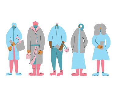 Bir grup kız izole kalır. Vektör çizimi.