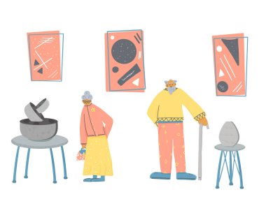 Bir grup yaşlı insan izole edildi. Vektör Illustration.