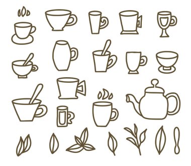 Çay seti. Bardak ve çaydanlıklar. Vektör Illustration.