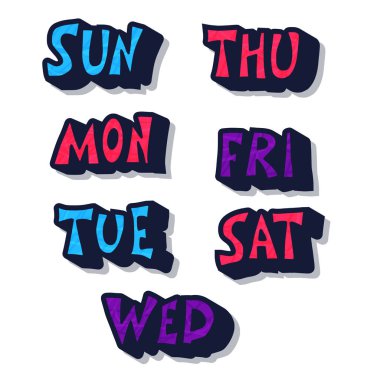 Haftanın gün kümesi. Vektör yazısı.