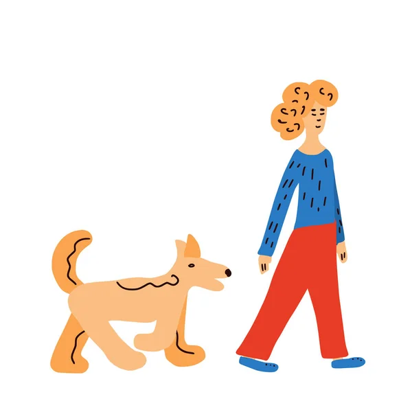 Dívka s domácím psem izolovaná vektorová ilustration — Stockový vektor