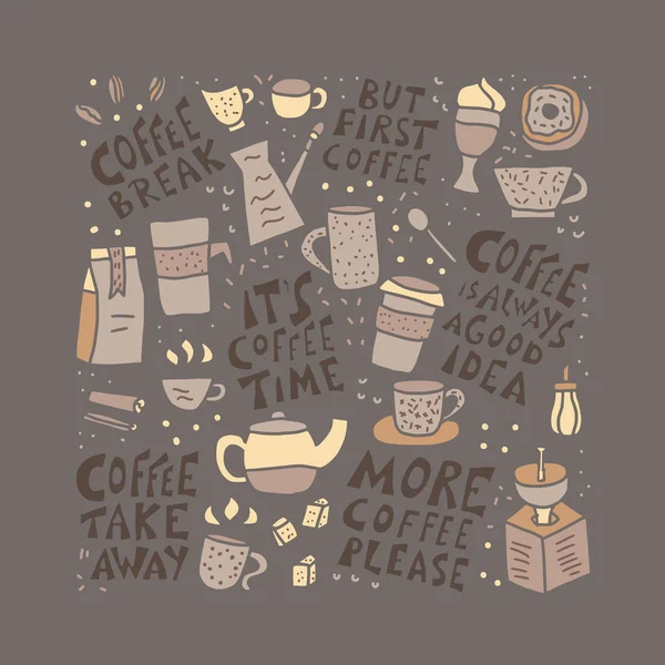 Tazas de café con citas. Ilustración vectorial . — Vector de stock