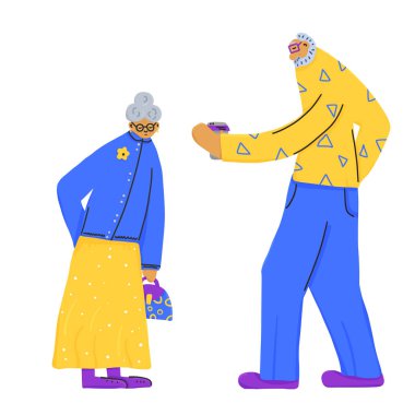 Bir grup yaşlı insan izole edildi. Vektör Illustration.