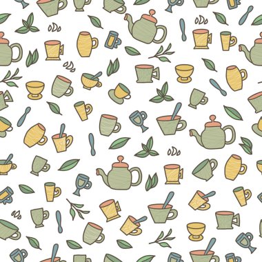 Çay fincanları dikişsiz desen. Vektör çizimi.