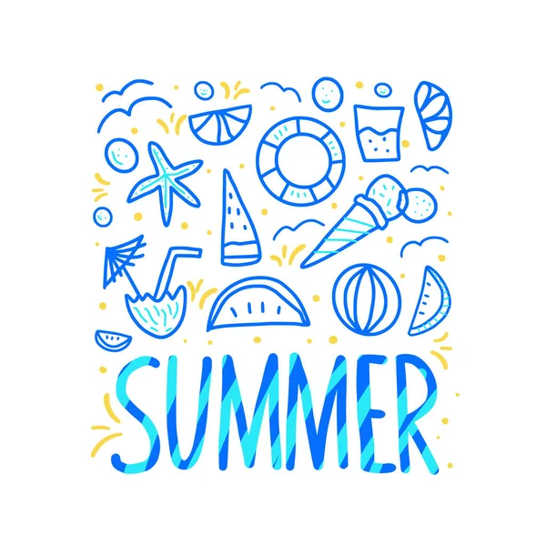 Summer poster. Vector color text with decor. — Stock Photo, Image