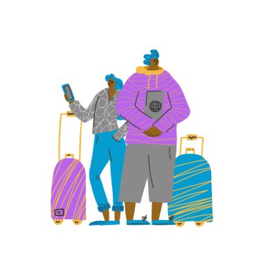 Seyahat insanlar tam uzunlukta Vector düz tasarım standı