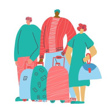 Seyahat insanlar tam uzunlukta Vector düz tasarım standı