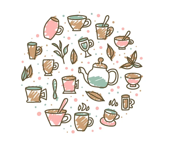 Çay seti. Bardak ve çaydanlıklar. Vektör Illustration. — Stok Vektör