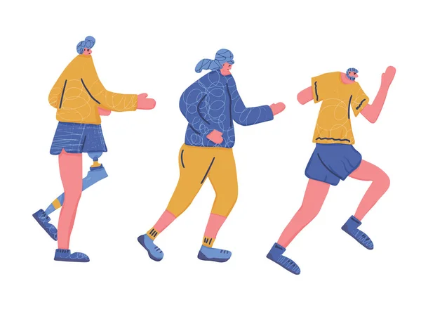 跑步者组 不同的人 矢量平面设计 — 图库矢量图片