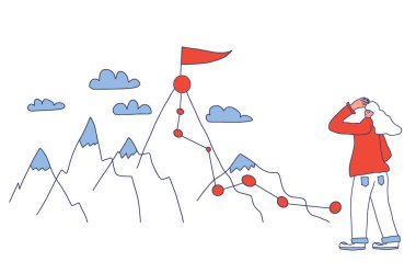 Meydan okuma konsepti. Vektör el çizilmiş doodle tepeler.
