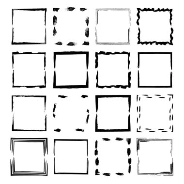 Grunge siyah çerçeveler kümesi. Kenarlıkları fırçalar.