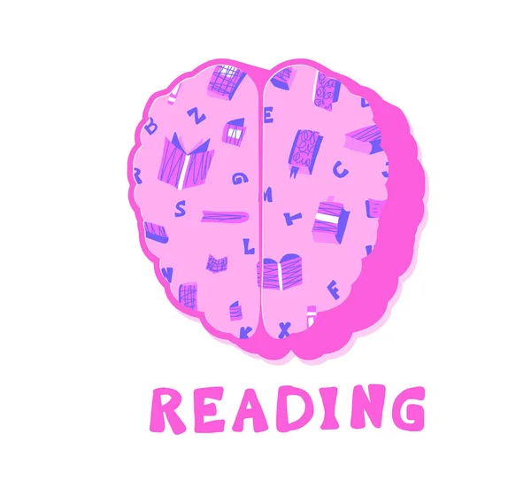 Η ιδέα της ανάγνωσης. Φορέας εγκεφάλου με διακόσμηση βιβλίων. — Διανυσματικό Αρχείο