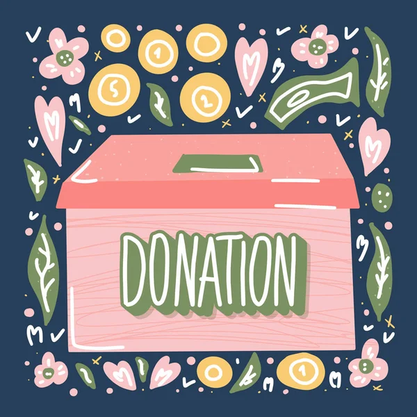 Vector donation box with lettering and decor. — Stock Vector