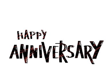 Mutlu yıldönümü metni. Dekorlu vektör kelimesi.
