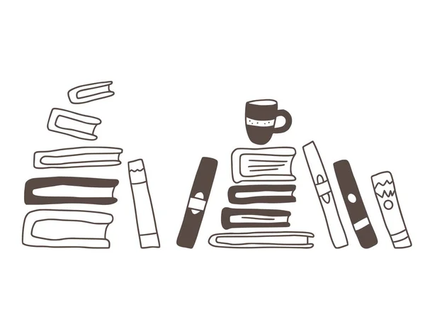 Conjunto de livros em estilo doodle. Ilustração vetorial . — Vetor de Stock