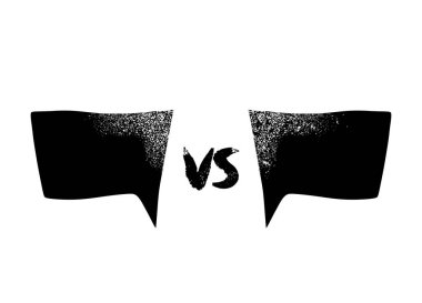 Konuşma baloncuklarıyla karşıt tabela. Harflerle dekoratif savaş kapağı. Vektör illüstrasyonu.