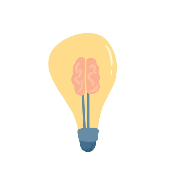 Concepto Idea Bombilla Con Signo Cerebral Aislada Sobre Fondo Blanco — Vector de stock