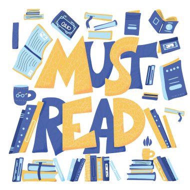 Posteri okumalıyım. Dekorasyonlu metin amblemi. Şekil değiştirilmiş harfler. El çizimi alıntı. Vektör illüstrasyonu. 