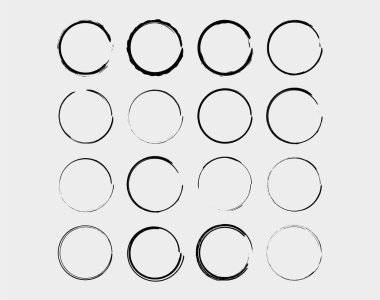 Siyah yuvarlak grunge çerçeveler seti. Geometrik boş sınır koleksiyonu. Vektör illüstrasyonu.