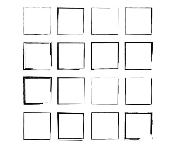 Set Cornici Nere Quadrate Grunge Raccolta Bordi Vuoti Geometrici Illustrazione — Vettoriale Stock
