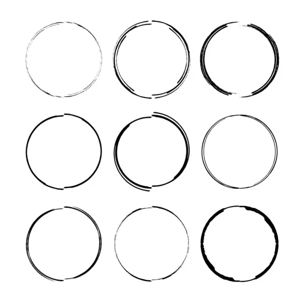 Siyah yuvarlak grunge çerçeveler seti. Geometrik boş sınır koleksiyonu. Vektör illüstrasyonu.