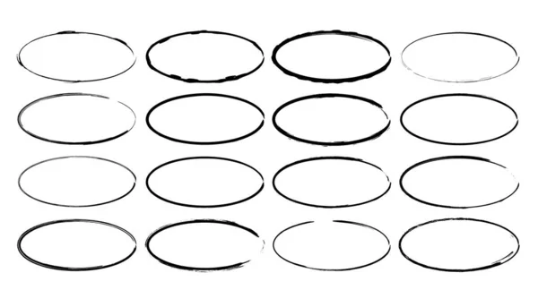 Set Montature Grunge Ovali Nere Elisi Geometrica Raccolta Bordi Vuoti — Vettoriale Stock