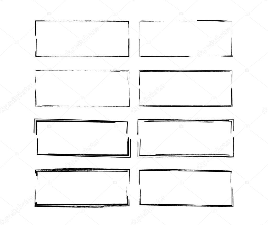 Set of black rectangle grunge frames. Geometric empty borders collection. Vector illustration.