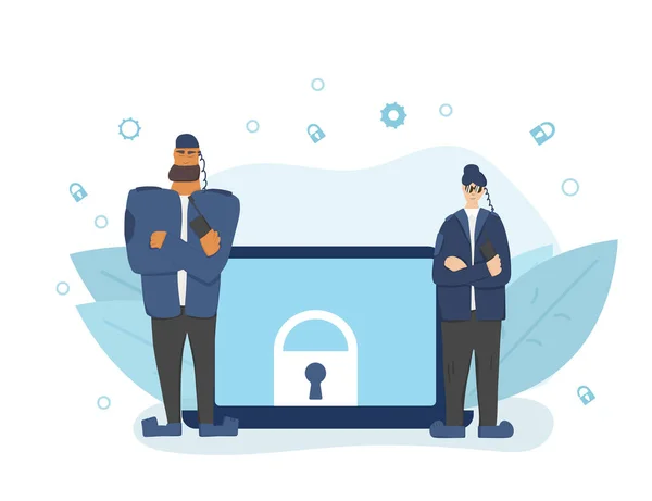 Conceito Proteção Dados Guardas Segurança Braços Cruzados Defendendo Informações Confidenciais —  Vetores de Stock
