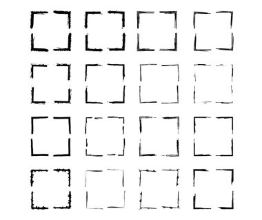 Siyah kare grunge çerçeve seti. Geometrik boş sınır koleksiyonu. Vektör illüstrasyonu.