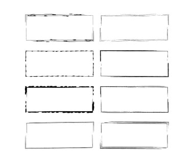 Siyah dikdörtgen grunge çerçeve seti. Geometrik boş sınır koleksiyonu. Vektör illüstrasyonu.