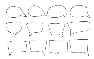 Konuşma baloncukları skeci beyaz arkaplanda izole edildi. Sohbet öğeleri koleksiyonu. Çizim biçiminde vektör illüstrasyonu.