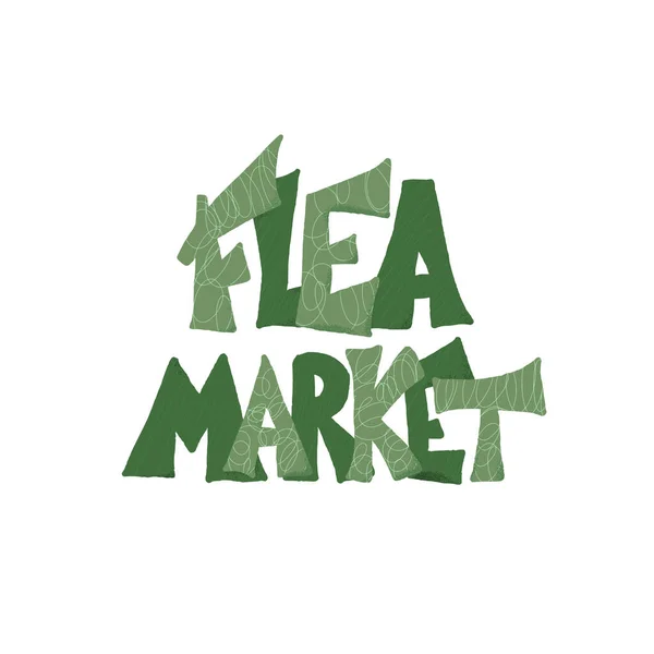 Emblema Mercado Pulgas Texto Estilizado Isolado Fundo Branco Ilustração Vetorial —  Vetores de Stock