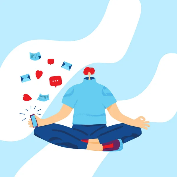 Social Media Angstkonzept Männer Die Ihre Telefone Während Der Meditation — Stockvektor