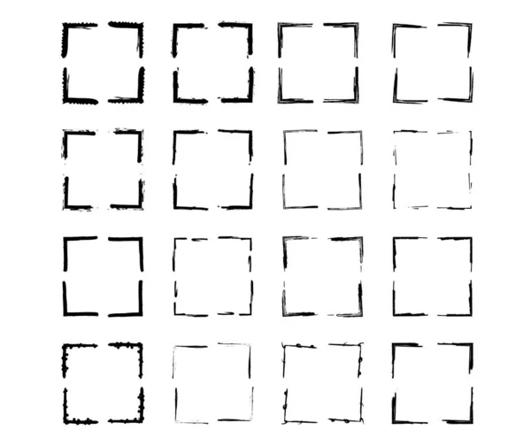 Set Aus Schwarzen Quadratischen Grunge Rahmen Sammlung Geometrischer Leerer Grenzen — Stockvektor