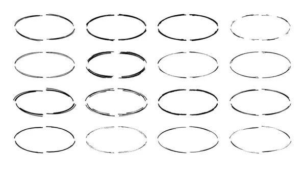 Set Aus Schwarzen Ovalen Grunge Rahmen Geometrische Elipse Leere Grenzen — Stockvektor