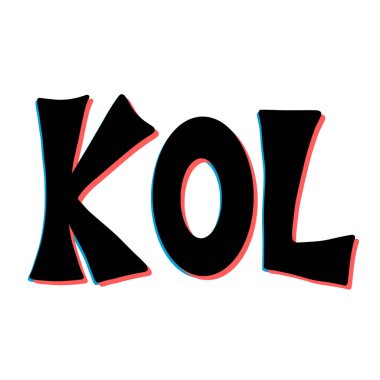 KOL metni. Kilit görüş lideri kısaltması reklam alıntısı. Etkilenme konsepti. Blogcularla dijital sosyal medya pazarlaması. Vektör tipografisi illüstrasyonu.