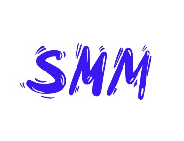 Beyaz arkaplanda SMM metni izole edildi. El çizimi sosyal medya pazarlama tabiri. Mürekkep kısaltması. Vektör biçimlendirilmiş tipografi.
