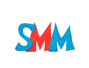 Beyaz arkaplanda SMM metni izole edildi. El çizimi sosyal medya pazarlama tabiri. Vektör biçimlendirilmiş tipografi.